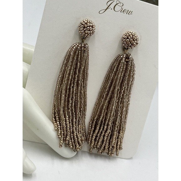 J. Crew Beaded Tassel Earrings Taupe Blush Gold Plated Brass Casting BN348 NWT - Picture 4 of 11